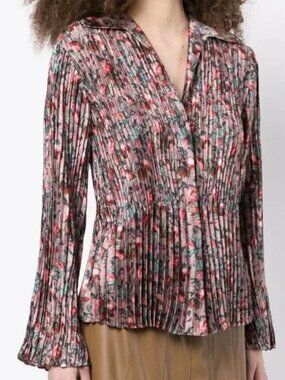 Vince Berry Blooms Pink Multicolor Floral Pleated Blouse Small